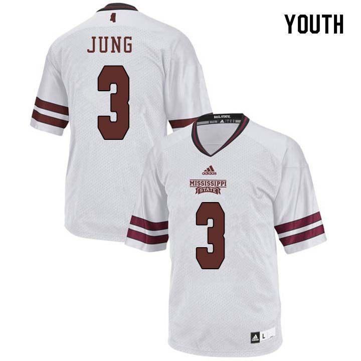 Youth #3 Traver Jung Mississippi State Bulldogs College Football Jerseys Sale-White - Click Image to Close